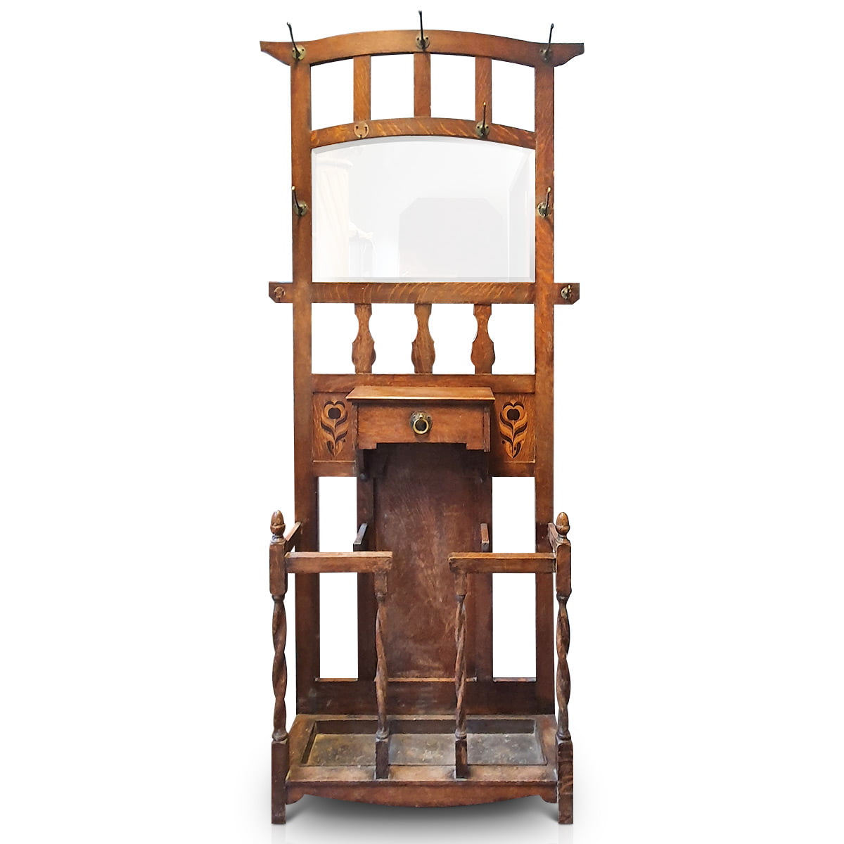 Arts and Crafts Movement Hallstand, with floral inlay