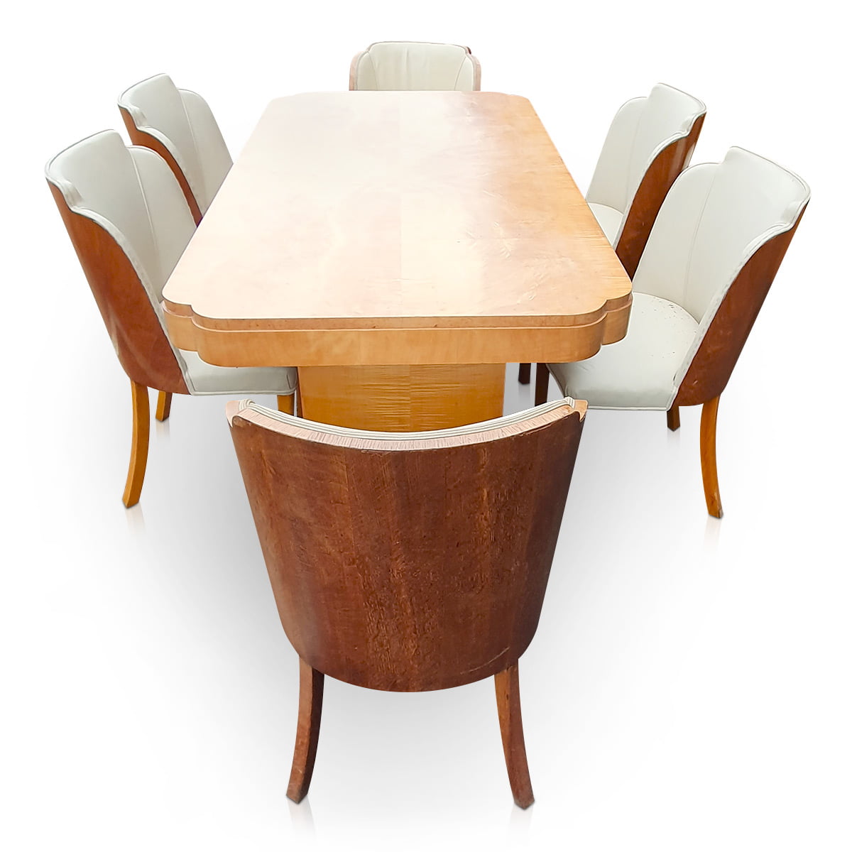 Epstein Art Deco U-base Dining Table in maple and burr maple veneers