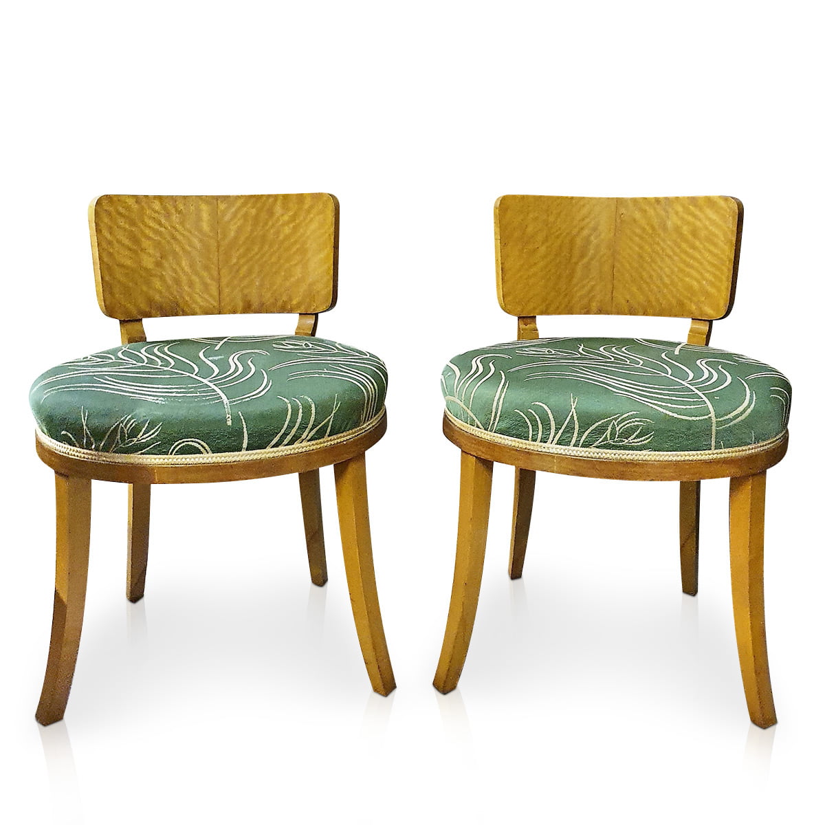 Art Deco Pair of Stools, oval seats with low backs in satin birch veneers