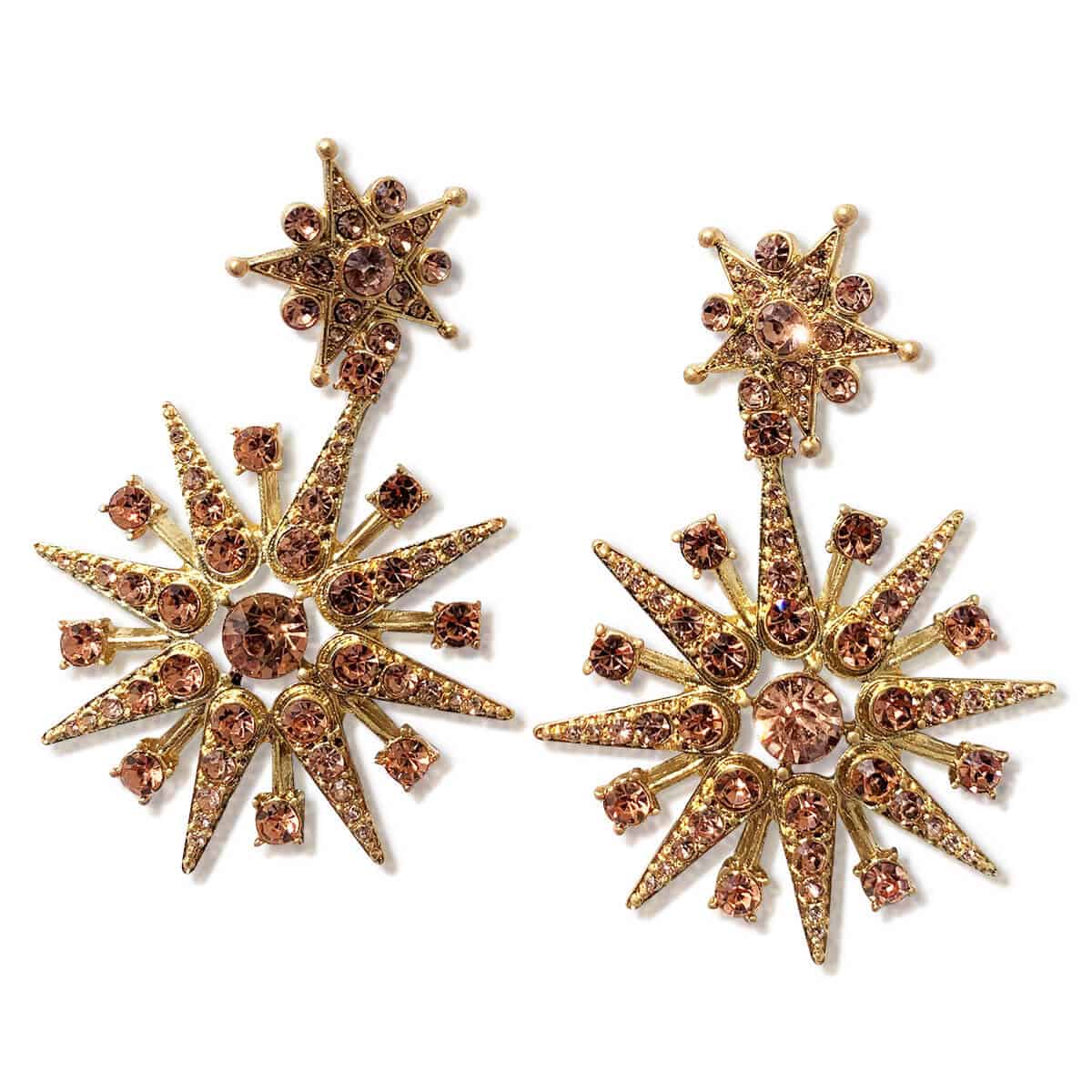 Oscar de la Renta peach crystal star pierced earrings