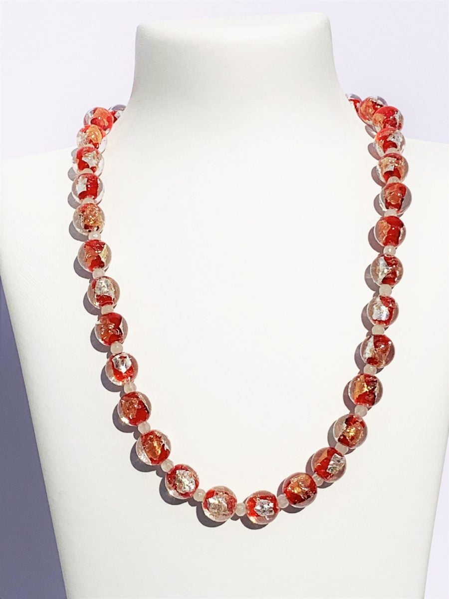 Venetian foiled red and aventurine necklace