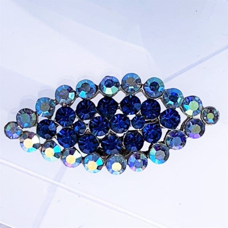 Facetted blue and aurora borealis crystal glass brooch