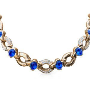 1980s sapphire blue glass gold plate necklace