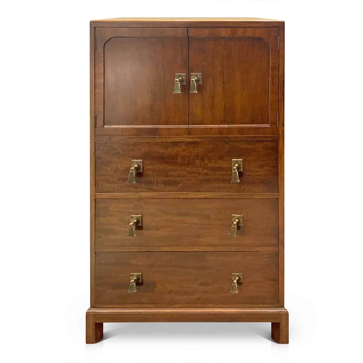 Arts and Crafts Movement chest of drawers with straight grain walnut veneers