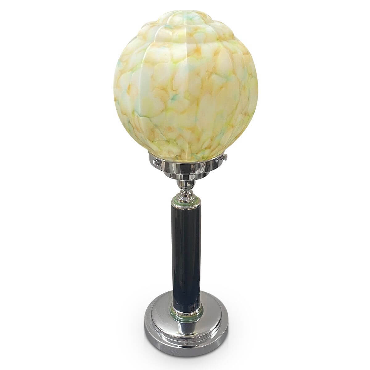 Art Deco Black Lamp mottled green and yellow shade large