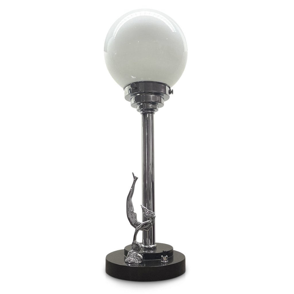Art Deco Table Lamp Black and Chrome Figurine thedesigngallery