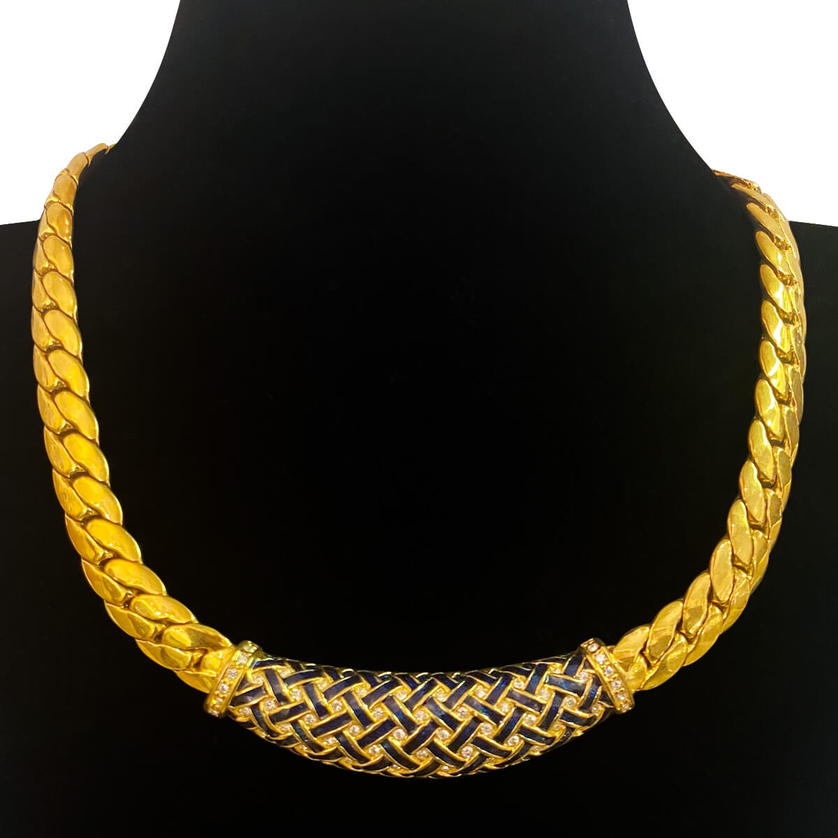 Dior style navy enamel necklace 1980s
